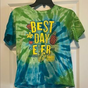 SpongeBob SquarePants Green and Blue Tie-Dye Tee Best Day Ever